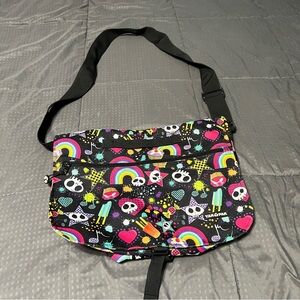 Yak Pak Messenger Bag Purse Skull Rainbows Hearts Popsicles Black and Multicolor